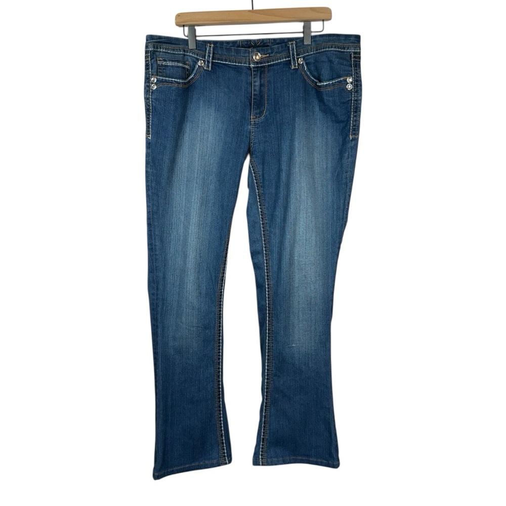 Seven7 Dark Wash Boot Cut Denim Jeans With Rhinestones Size 16